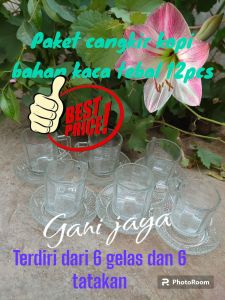 murah!!! paket cangkir kopi bahan kaca tebal 12pcs