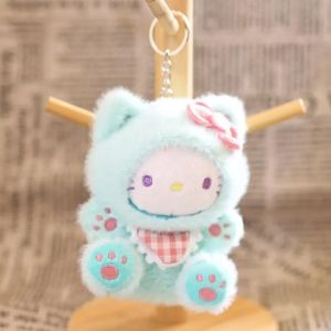 Bandai | New Cartoon Sanrio Kawaii Hello Kitty Leopard Print Costume Hoodie Series Kitty Plush Doll Bag Charm KeyChain Girl Birthday Gift