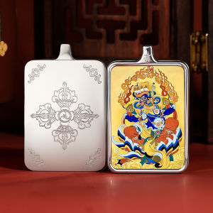 Tibetan Thangka Pendant Womens Style Lucky Wealth Goddess Necklace Unmoving Vajra Gau Box Buddha Amulet Titanium Steel