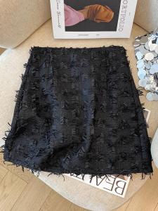 Elegant Black Tassel Mini Skirt Womens High Waist A-Line Slimming Skirt Commute Korean Style plus Size Spring 2025