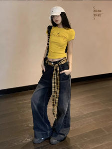 XUECAIQI | Plus Size Letter Printed Slim Fit T-Shirt and High Waist Slimming Jeans Set