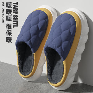 Dép Bông Nam Mùa Thu Đông Chống Trượt Lót Lông Cừu Đế Dày PU Chống Thấm Nước Dép Bông Nam Đế PU Đế EVA Lót Lông Cừu