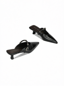 JESSICA SOPHIA | Stylish Commuter Slip-on Sandals with Kitten Heels Leather