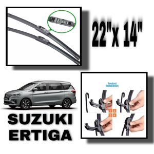 2PCS Suzuki Ertiga Windshield Wiper Blades U-Hook Wipers Soft Rubber Banana Type 22x14 inches