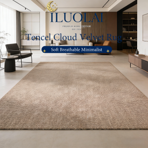 ILUOLAI Nordic Carpet for Living Room (Kapet sa Sala) Non-slip Tencel Cloud Velvet Rug Soft Breathable Minimalist Floor Mat for Bedroom Brown/Grey 160x200cm