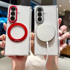 szhaiyu | Clear Phone Case for Samsung Galaxy Z Fold 8 7 6 5 Fold8 Ultra Rotat Ring Holder Stand Magnetic Wireless Charging Cover