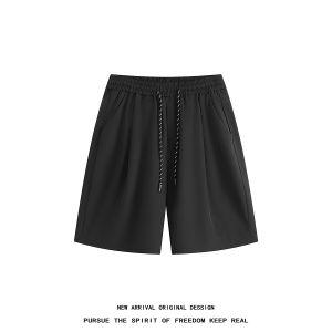 Ice Silk Drawstring Elastic Waist Quick Dry Shorts Mens Summer Loose Drapey Beach Sports Five-Quarter Length Casual Pants