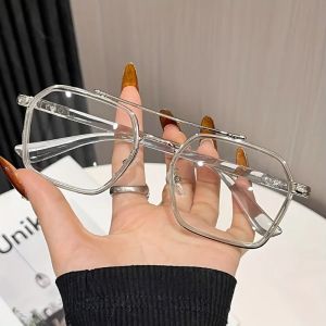1 Pair Literary Glasses Frame Female Retro Ultra-light Anti-blue Metal Frame Male Can Be Equipped with Anti-radiation Glasses
