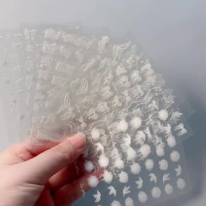 1Pcs 5D Embossed Christmas White Snowflakes Nail Stickers Pine Bowknot Self-Adhesive Nail Decals Winter Xmas Nail Art Decoration
