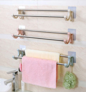 Bathroom Towel Rack Powerful Adhesive Double Layer Suction Pad Toilet Towel Rack Stainless Steel Kitchen Hanging Shelf