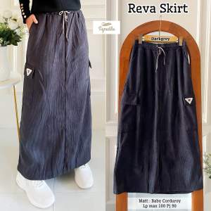 [[ Outfit OOTD Wanita Kekinian ]] Reva Skirt by Signadila - Rok Cargo Wanita Panjang Terbaru | Bawahan Wanita Polos Model Cargo | Rok Korean Style Kekinian Model Highwaist | Rok Cargo Bahan Baby Dorduroy Pinggang Karet