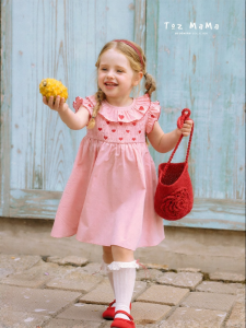 toz mama | Childrens Stylish Floral Embroidery Flutter Sleeve Dress