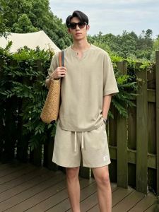 ZHUOCAN | Vintage Style Linen Set Short Sleeve