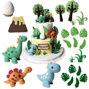 Multiple Set Dinosaur Cake Toppers Ancient Dino Party Decor Happy Birthday Cake Decoration Youngsters Dino Theme Party Props