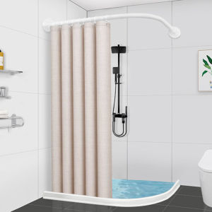 Arc Shaped Bath Curtain Set Waterproof Bathroom Partition Curtain Dry Wet Separation Bathroom Linen Material Japanese Style