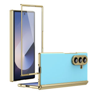szhaiyu | Electroplated Leather Phone Case For Samsung Galaxy Z Fold 8 7 6 5 4 Ultra With Hinge Protective Shell Glass Screen Cover