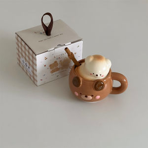 Cute Marshmallow Bear Ceramic Lidded Straw Cup