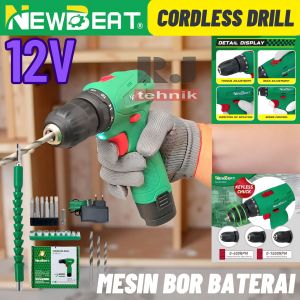 New Beat Cordless Drill Bor Baterai Battery 12V Screwdriver Set