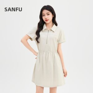 SANFU | Summer New Style Dress Adjustable Belt Loose Collar Short Dress