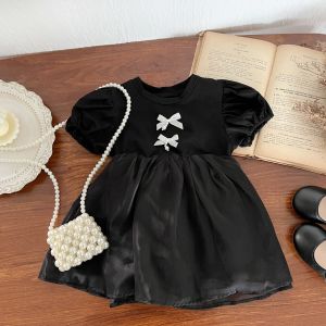 Korean Style Sweet Princess Dress Baby Girl Birthday Outfit Childrens Clothing Cotton Soft Processing Short Sleeve Solid Color