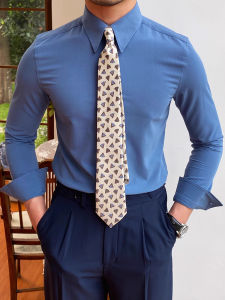 Autumn Slim Fit Large Point Collar Solid Color Mens Shirt