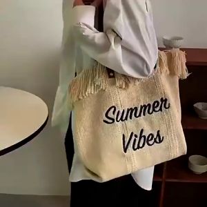 Dita\_shop กระเป๋าผ้าสะพายข้าง Summer Viber ใบใหญ่ ใส่ของได้เยอะ งานผ้าลายสาน พร้อมส่ง