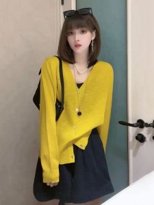 Ice Silk Thin Long Sleeve V-Neck Knitted Cardigan Womens Spring Summer New Lazy Sun Protection Slimming Top Women