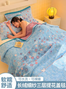 Pure Cotton Three-Layer Muslin Blanket Sofa Air Conditioning Nap Blanket Summer Lightweight Breathable Plant Floral Pattern