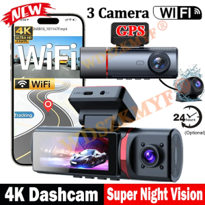 3Channel Car DVR UHD 4K 2-Lens Inside Vehicle Dash Cam Three Way Camera DVRs Recorder Video Registrator GPS Dashcam Camcorder