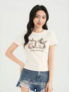 SANFU | Summer New Cute Rabbit Print T-Shirt Casual Slim Fit Womens Top