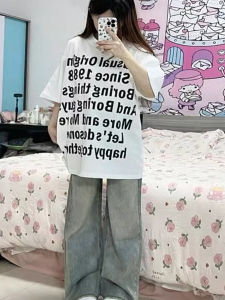 Retro American Cotton Short Sleeve T-Shirt for Female Students Summer Oversize Trendy Brand Junior High School Top Street Style