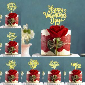 10 Pieces Happy Valentines Day Cake Toppers I Love You Acrylic Cake Topper for Valentines Day Theme Party