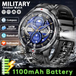 1100mAh Military Outdoor Smart Watch Men 1.7-inch Large Display Compass Sports Watch IP68 Waterproof Bluetooth Call Smartwatch
