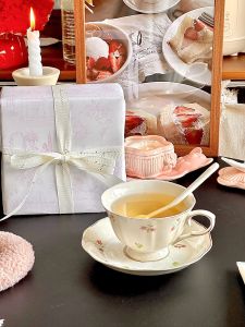 French Floral Ceramic Coffee Cup And Plate Afternoon Tea Cups for Women Gift Rabbit Miss Ladies High Aesthetic Value