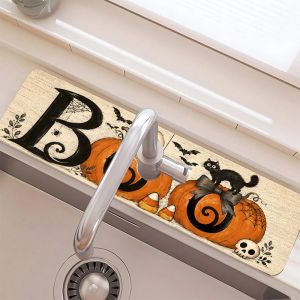 VIKAMA Halloween Boo! Pumpkin Printed Faucet Pad Festive Atmosphere Pad Kitchen Absorbent Anti Slip Pad Home Decoration