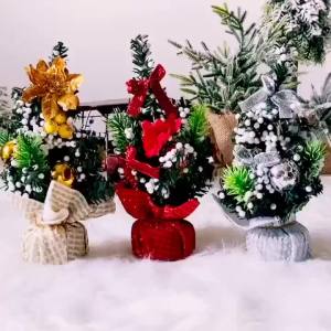 20cm Mini Tabletop Artificial Christmas Tree With Ribbon Bow And Ball Ornaments Decorations For Home Party Holiday Supplies