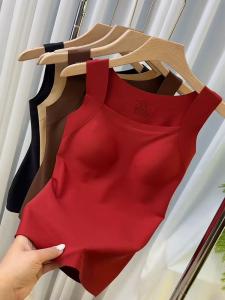 เสื้อกั๊กกระชับสีบริสุทธิ์แบบไร้ตะเข็บ 2-in-1 ยกกระชับผิว เสื้อกล้ามสายเดี่ยวแบบไร้ตะเข็บ ผ้าฝ้ายผสมโพลีเอสเตอร์