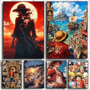 Bandai | One Piece Luffy Vua Hải Tặc Anime HD Canvas Nghệ Thuật Treo Tường Poster Chống Nước Trang Trí Phòng Ngủ Phong Cách Hiện Đại Quà Tặng