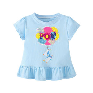 กระโดดเมตรใหม่มาถึงไอศกรีมเย็บปักถักร้อยร้อนขายผ้าฝ้ายสาวฤดูร้อนเสื้อยืดเด็กเสื้อผ้าเด็ก Tees Tops