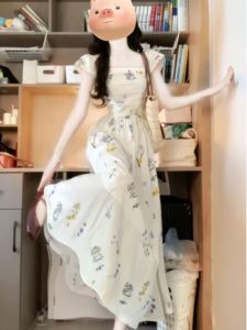 CHANGTONG | French Style Floral Print Maxi Dress Elegant Tea Break Beach Holiday Style Beautiful Unique Long Fairy Tale Skirt Spring Summer