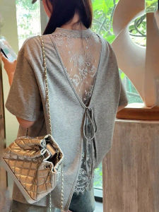 Fashionable Backless Loose Round Neck T-shirt