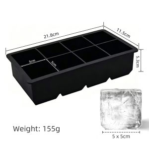 Super Large 8-Grid Ice Cube Mold Square Whiskey Ice Maker Silicone Giant Ice Cube Tray for Freezer Cocktails Coffee Bakery