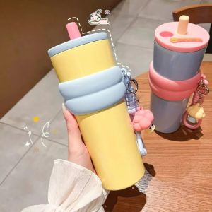 Goldstar CartoonThermos Bottle with Straw 304 Stainless Steel Insulated Water Bottle Thermal Cold Hot Mugs Vacuum Flask