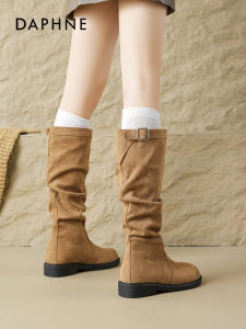 Daphne Long Boots Womens 2025 New Autumn Mermaid Western Cowboy Boots Brown Retro Slimming Stack Boots Casual High Tube Fashion Boots