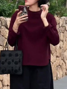UYFY | เสื้อสเวตเตอร์คอกลมแขนยาวสีแดง ทรงหลวม ไซส์ใหญ่ เสื้อผ้าทำงานฤดูใบไม้ร่วง ทรงเข้ารูป แฟชั่นลำลอง สำหรับผู้หญิง