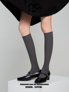 Womens Mid-Calf Double Needle Micro Pressure Slimming Pure Color Socks Grey Black Comfortable Breathable Cotton Blend Winter