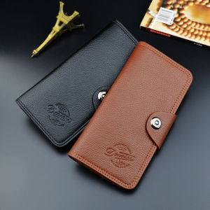 Long Wallet for Men Business Style Litchi Pattern Leather Card Holder Cuff Young Mens Wallet Vertical Shape PU Material