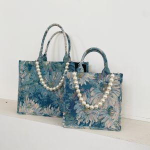 Original Monet Garden Oil Painting Commuter Tote Bag Women Summer Large Capacity Handbag New 2025 Single Shoulder Handbag