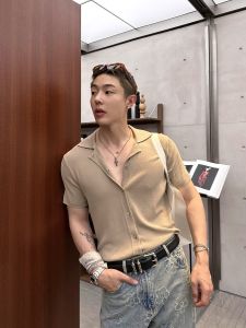 Màu Kaki Dệt Kim Mở Áo Khoác Cardigan Áo Thun Polo Nam Nữ Mùa Hè Thoải Mái Thoáng Khí Ôm Vừa Vặn Áo Thun Ngắn Tay Mỏng Trơn Mỏng Cổ Áo