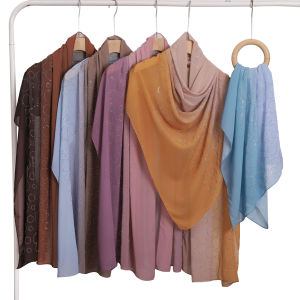 Jifang Gradient Double Colors Rhinestones Circles Bubble Chiffon Shawl Pashmina Viral Muslim Hijabs Shawls Tudung WC106